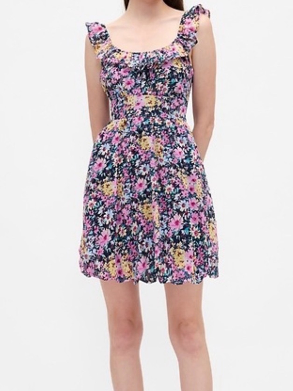 GAP Bubble Floral Ruffle-Trim Mini Dress